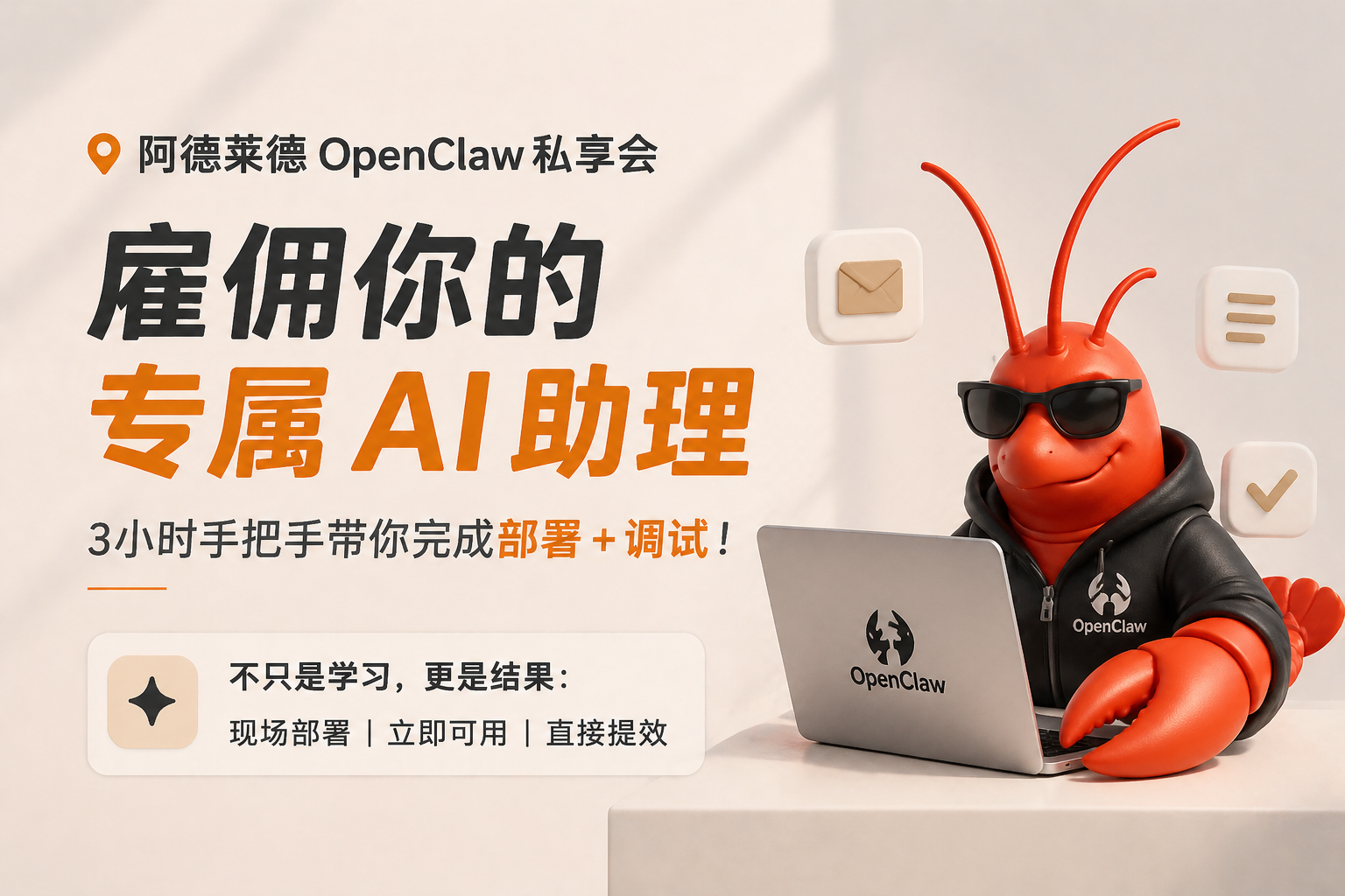 【阿德莱德】Openclaw 私享会：雇佣你的专属 AI 助理 | 3小时手把手带你完成部署+调试！